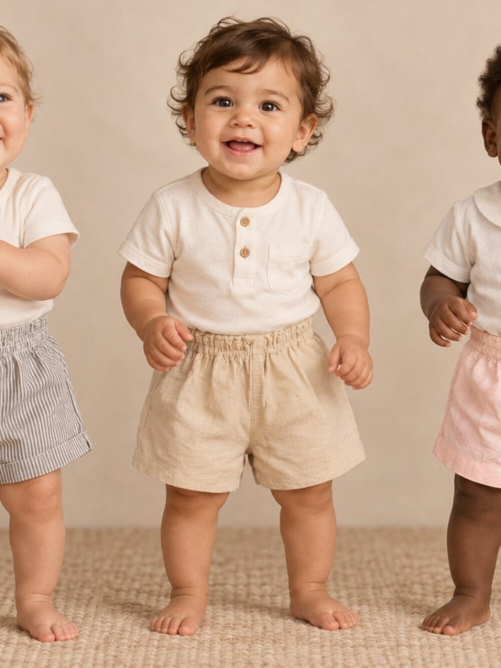 Lot of 3 Baby/Toddler Boy Vintage Shorts Electric Waist Linen (see measurements)